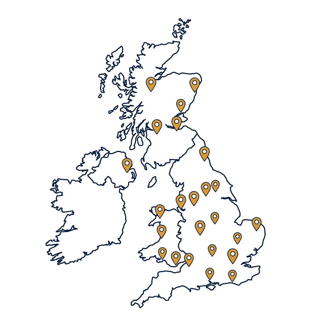 UK map showing test centre locations